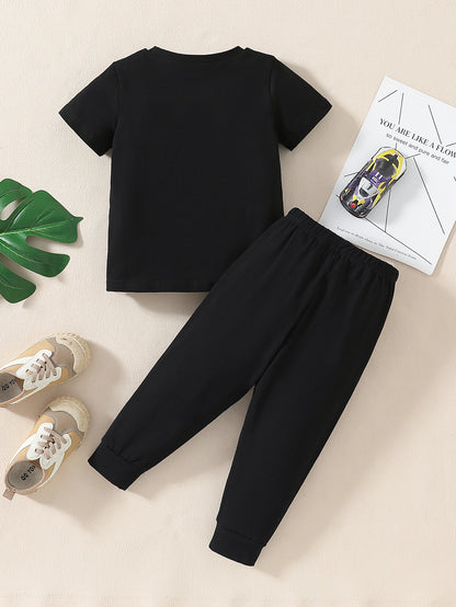 Boys' Casual Cotton T-Shirt and Pants Set with Doll Print