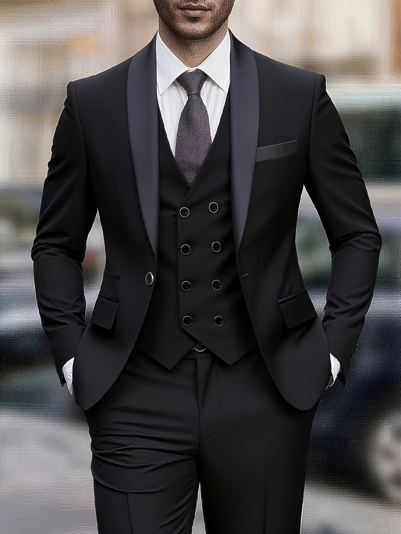 Men's 3-Piece Suit Set with Vest and Jacket for Formal Events