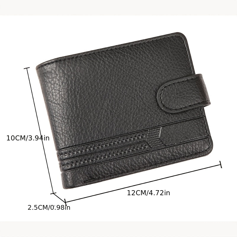 Men'S Ultra-Thin Wallet | Durable Starfruit Pattern Faux Leather, Large Capacity, Secure Snap Closure, Compact and Simple Style, Ideal for Business, Daily Use, and Gifts - Black | Perfect for Valentine'S Day, Birthdays, Anniv