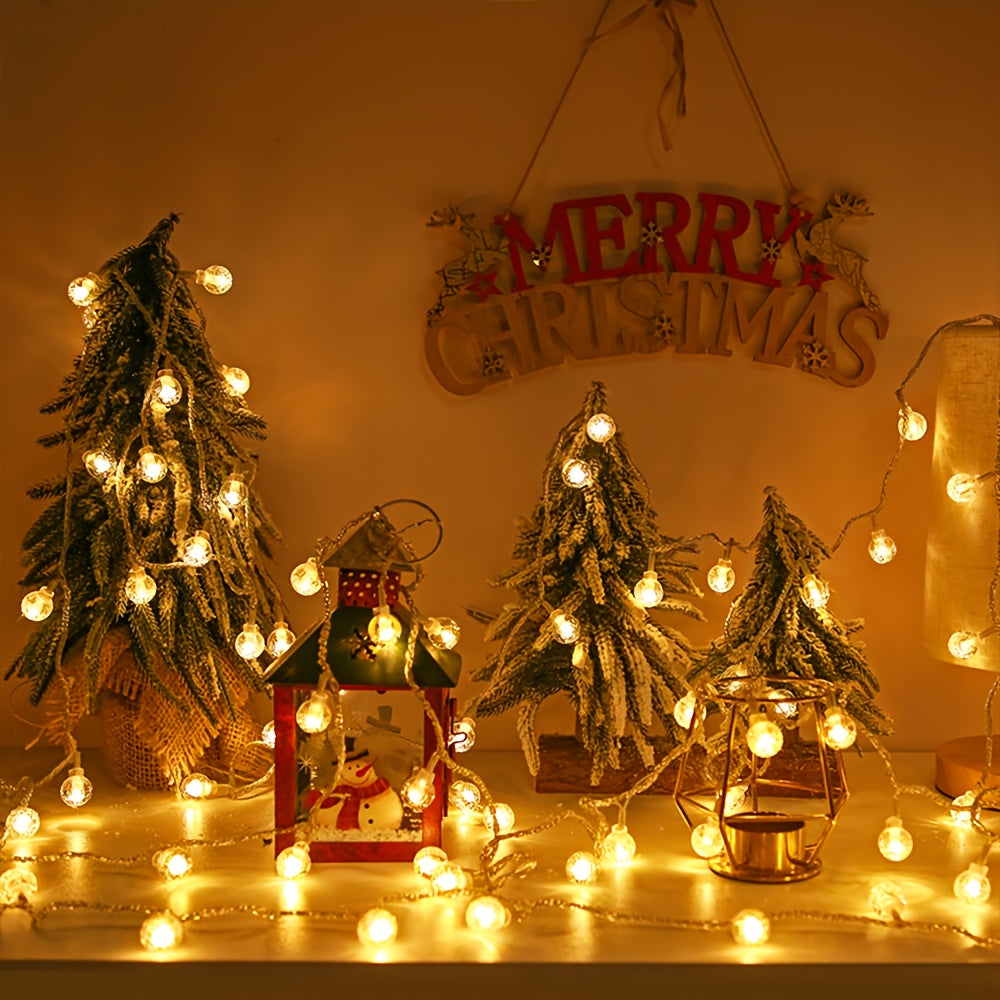1pc, Crystal Ball Bubble Ball String Lights, 40/20/10LED, Spherical Fairy String Lights, Battery Powered, Suitable for Home, Wall Decoration, Bedroom, Party, Festival, Wedding, Autumn Decoration, Wall Decoration, Halloween, T