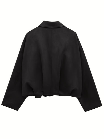 Women'S Vintage Bomber Jacket - Loose Fit Long Sleeve Zip-Up with Drop Shoulder Design, Brown Casual Outerwear for Fall/Winter, Non-Stretch Fabric, Perfect for Casual Attire, Autumn Winter Jacket | Vintage Bomber Style | Zipp