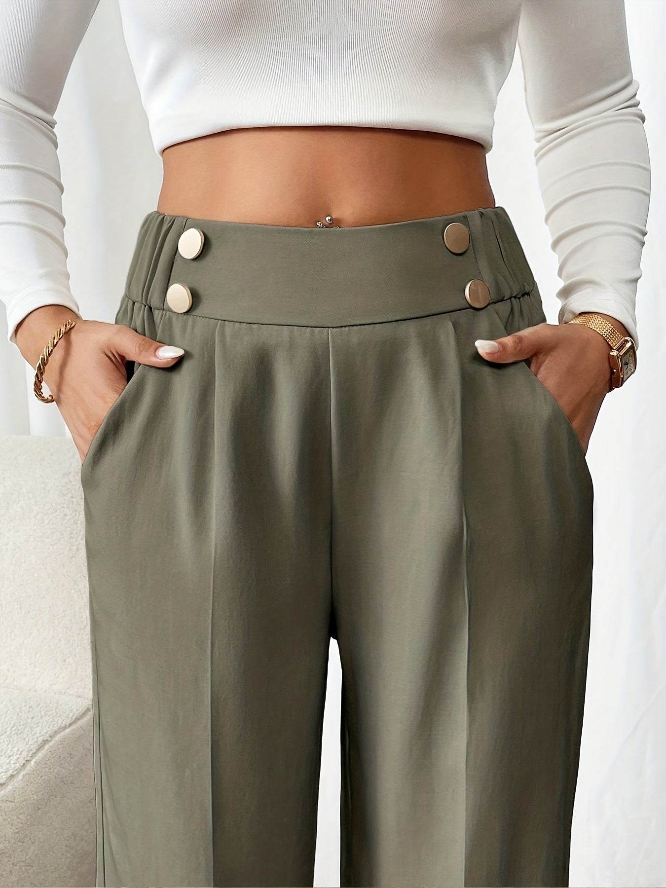 Elegant Women's Straight-Leg Office Pants in Solid Polyester