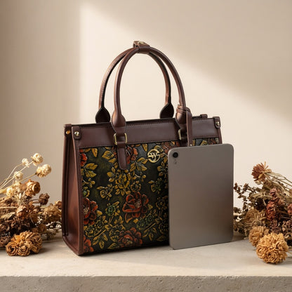 Vintage Floral PU Handbag for Women with Zipper Closure