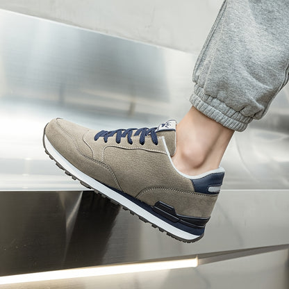 Men's Non-Slip Sneakers - All-Season Lace-Up Sneakers with Cushioned PU Sole, Beige/Blue Accent Low-Top Design for Gym, Hiking, Everyday - Non-Marking Tread, Durable  Easy-Clean Casual Shoes, Hiking Sneakers, Gym Footwear, R