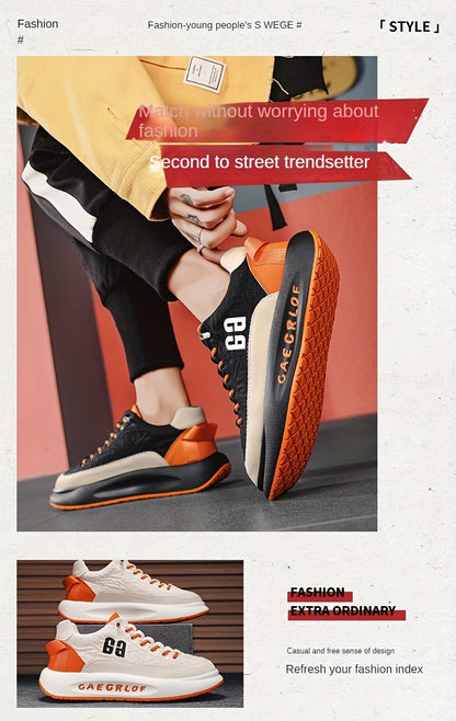 Men'S Large Size Versatile Chinese Style Sneakers - Casual Sports Thick Sole Dad Shoes, Low Top, Elastic Band Closure, Faux Upper, Fabric Lining, Rubber Sole, EVA Insole, Fashion Sneakers