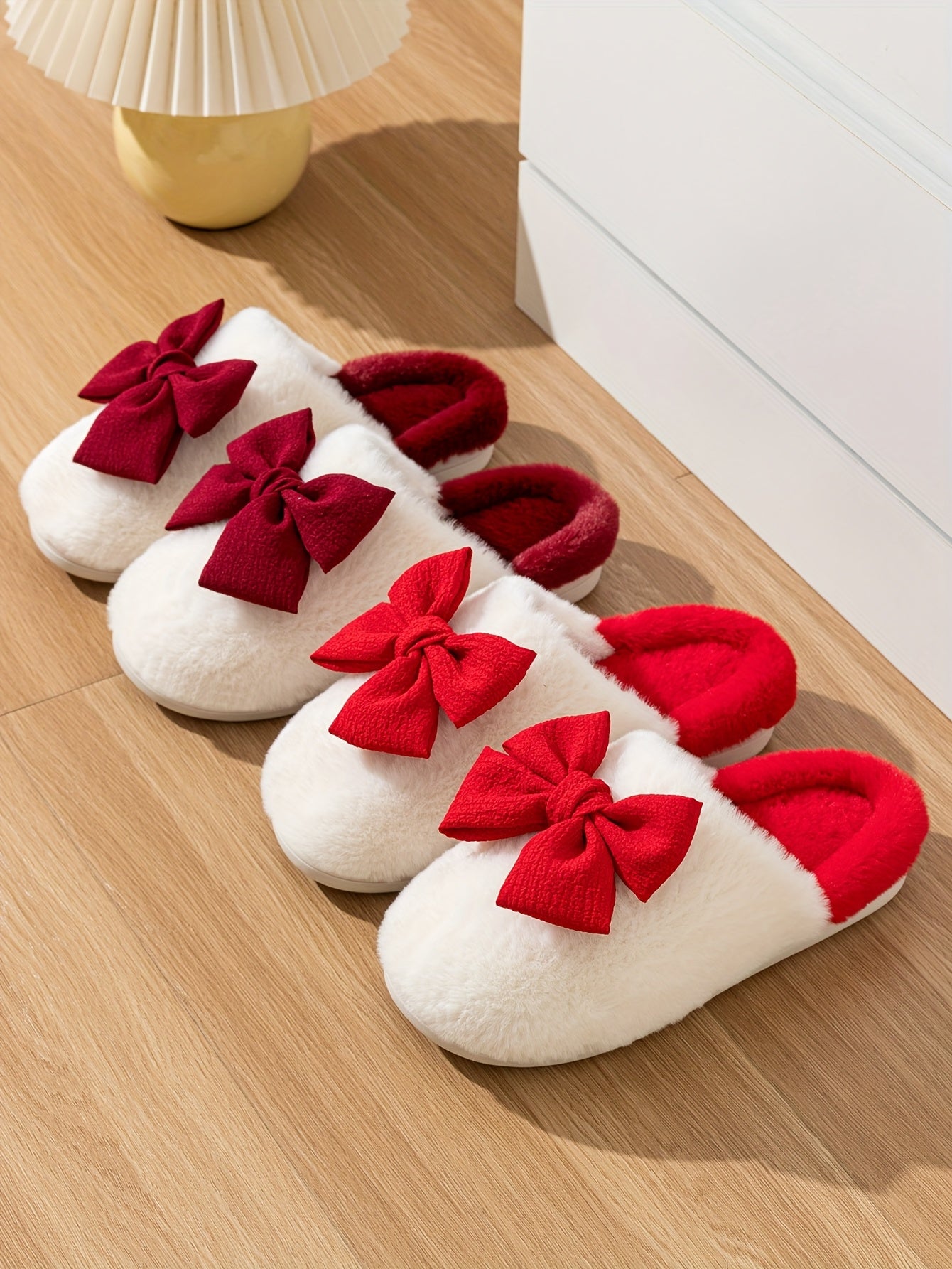 Women'S Cozy Winter Slip-On Slippers with Large Bow Detail - Soft Corduroy, Non-Slip TPR Sole, Warm Fabric Lining for Indoor Comfort, Cute Slippers