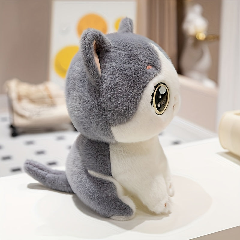 Adorable Kawaii Cat Plush Toy - Soft, Fluffy Stuffed Animal in Gray/Black - Perfect for Home & Sofa Decor, Ideal Birthday or Holiday Gift