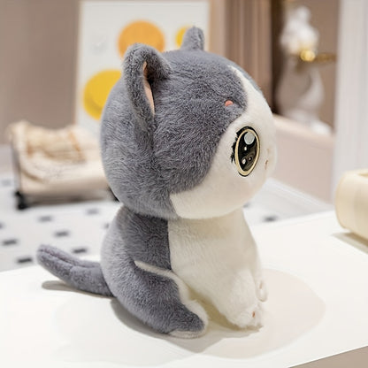 Adorable Kawaii Cat Plush Toy - Soft, Fluffy Stuffed Animal in Gray/Black - Perfect for Home & Sofa Decor, Ideal Birthday or Holiday Gift