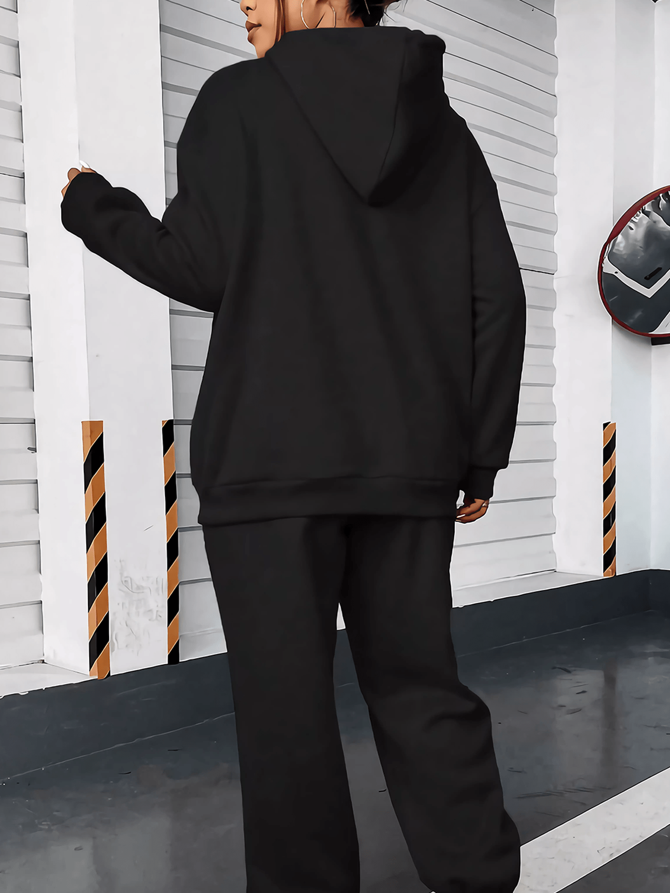 Women'S 2024 New Year Sweatshirt and Pants Set, Hooded Long Sleeve Casual Outfit with Pockets, Polyester Knit Fabric, Geometric Pattern, for Autumn/Winter Season