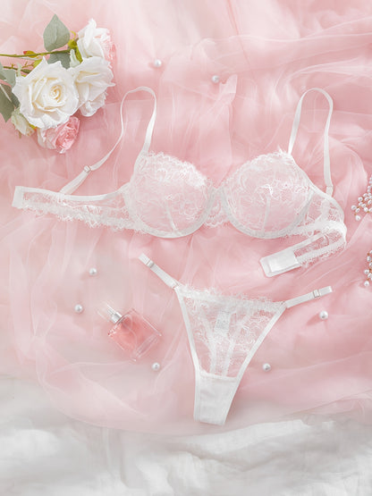 Sexy Lace Eyelash Strappy Lingerie Set for Women