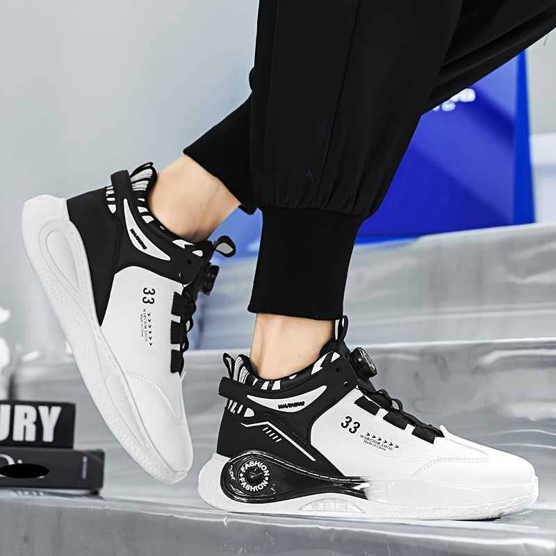 Men's Fashionable High-Top Sneakers with Rotating Buckle - Versatile, Breathable Running Shoes for All Seasons