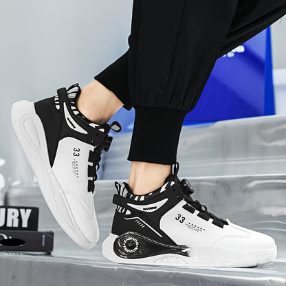 Men's Fashionable High-Top Sneakers with Rotating Buckle - Versatile, Breathable Running Shoes for All Seasons