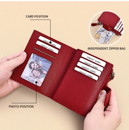 BANYANU Women'S Genuine Faux Leather Wallet - Red Lychee Grain Texture, Multi-Card Slots, Zippered Coin Pocket, Detachable ID Window, Compact Design for Everyday Use, Secure Coin Storage | Stylish Wallet | Synthetic