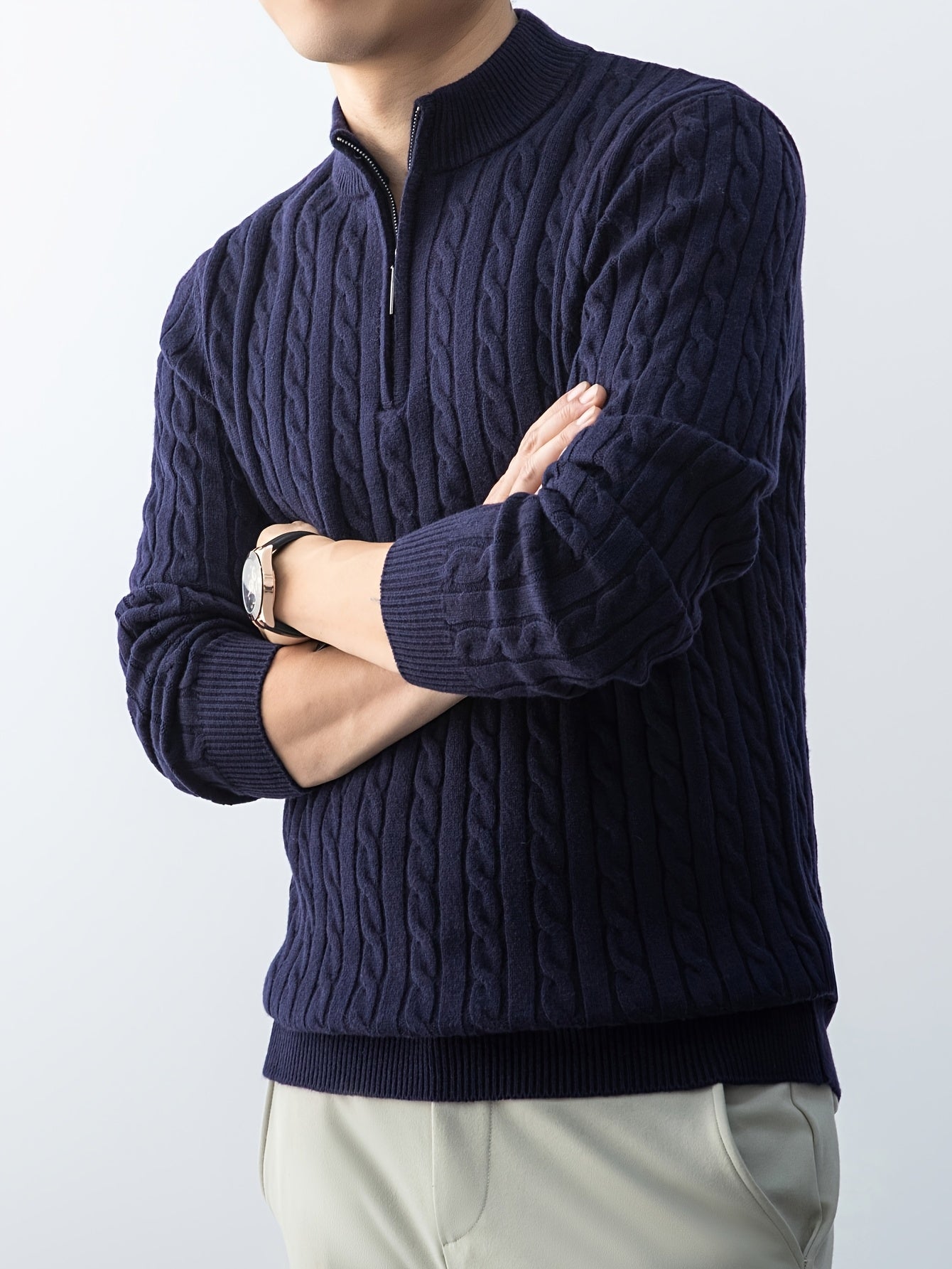 New Men'S Christmas Gift: a Thick, Warm, And Cold-Resistant Knitted Sweater with a Cable-Knit Design And a Zippered Collar, Suitable for Both Layering And Wearing Alone, Perfect for Casual And Versatile Outfits