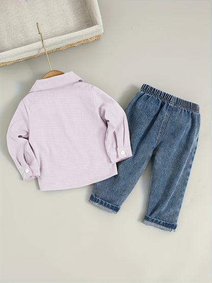 Boys' Cotton Blend Shirt and Jeans Set for Fall/Winter - ayq