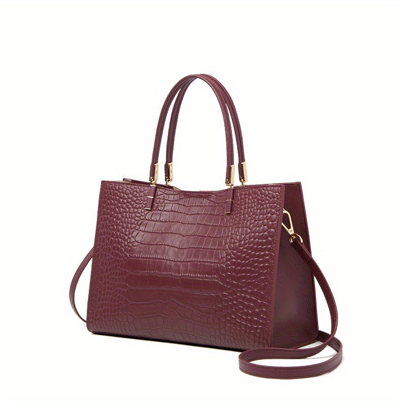 Women's Genuine Leather Crocodile Tote with Removable Strap