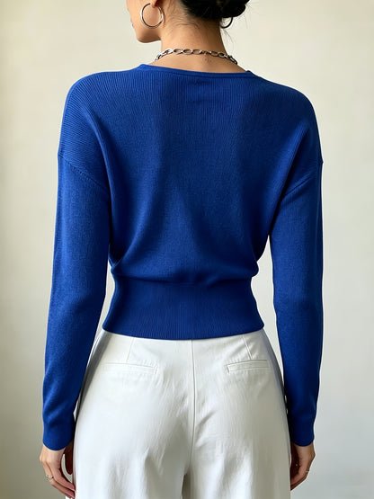 Women's Elegant Cross-Collar V-Neck Pullover Knitwear for Fall/Winter