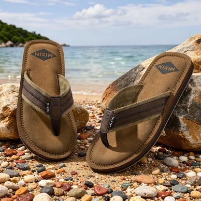 Men's Casual Flip-Flops with Woven PU Strap and EVA Sole