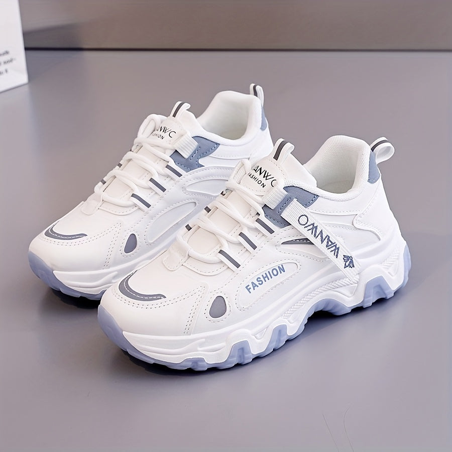 Women'S Fashion Sneakers - White Low-Top Lace-Up with Thick Sole, Stylish Tassel Detail, Lightweight All-Season Hiking and Walking Shoes, Casual Outdoor Footwear Trendy Casual Shoes Lightweight Footwear
