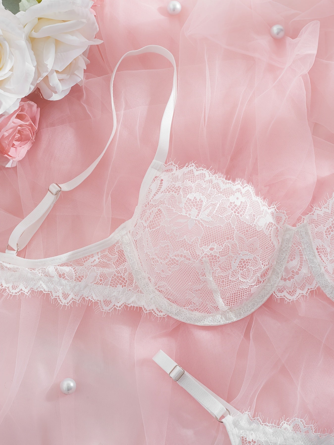 Sexy Lace Eyelash Strappy Lingerie Set for Women