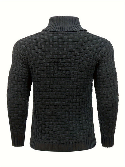 Men's Casual Waffle Pattern High Stretch Sweater, Chic Mature Pullover Sweater For Fall Winter