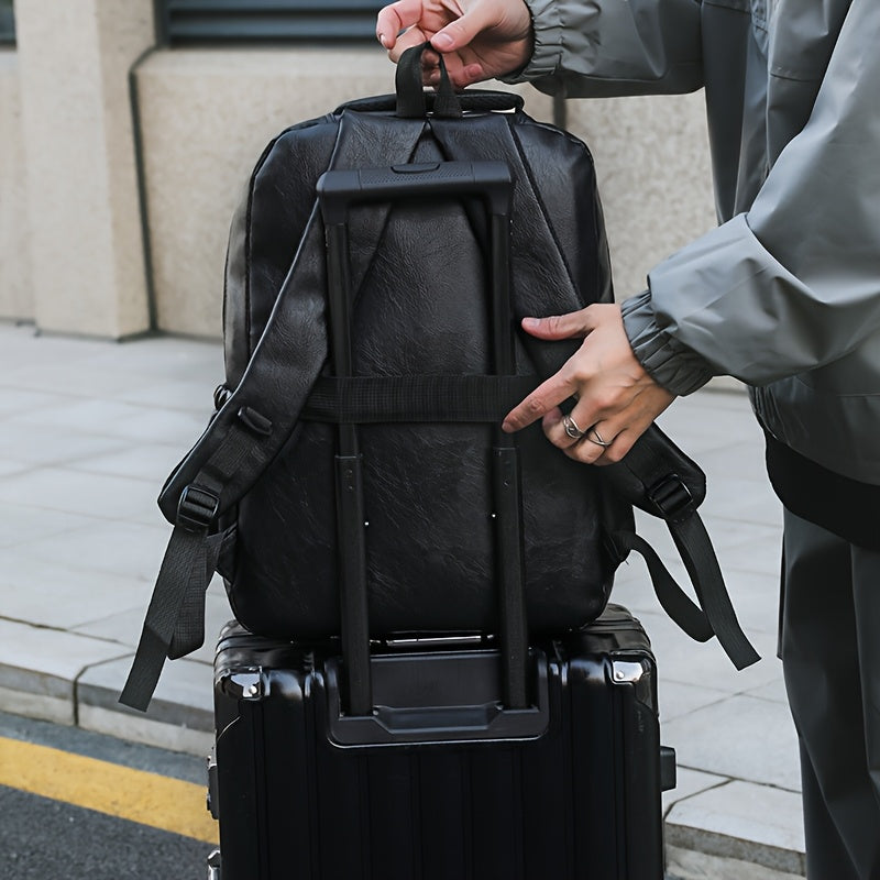 Men's Vintage PU Large Capacity Multi-Pocket Backpack, Casual Commuter Travel Backpack - ayq