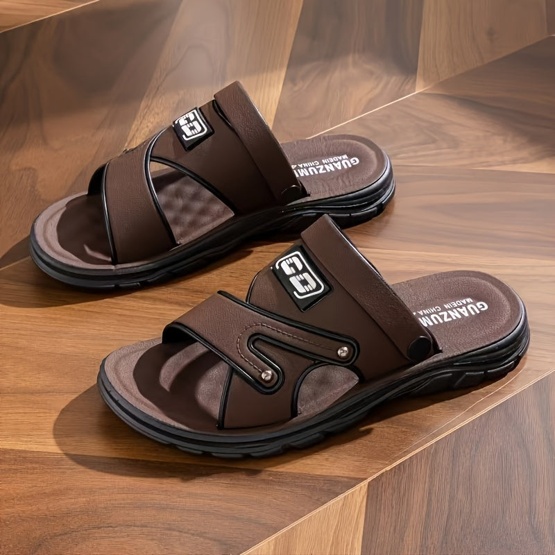 Men's Comfortable PU Slip-On Flat Slippers for Casual & Outdoor