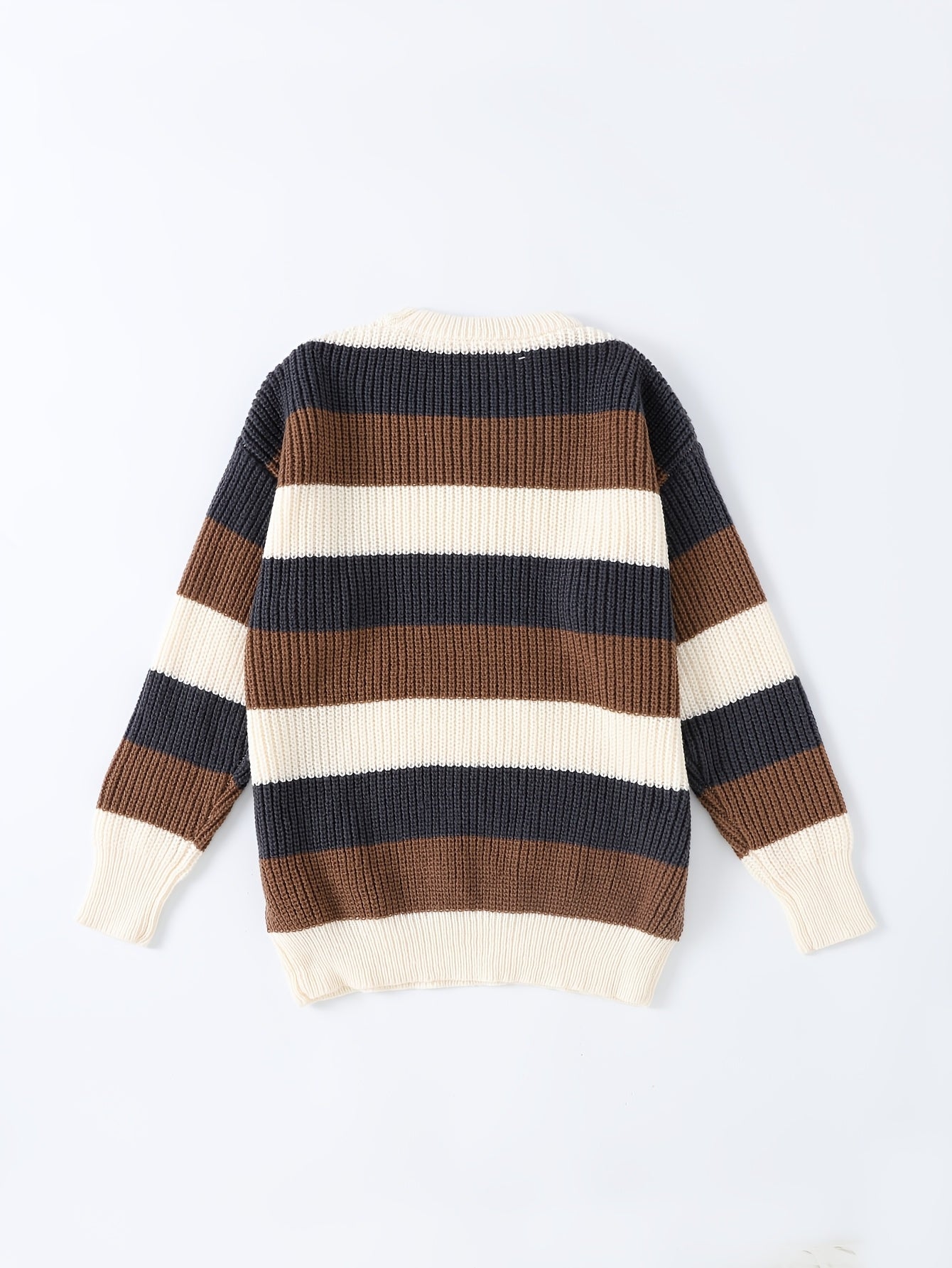 JNBLDA Chic Striped Knitted Sweater, Men's Casual Warm Stretch Round Neck Pullover Sweater for Fall Winter