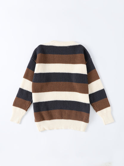 JNBLDA Chic Striped Knitted Sweater, Men's Casual Warm Stretch Round Neck Pullover Sweater for Fall Winter
