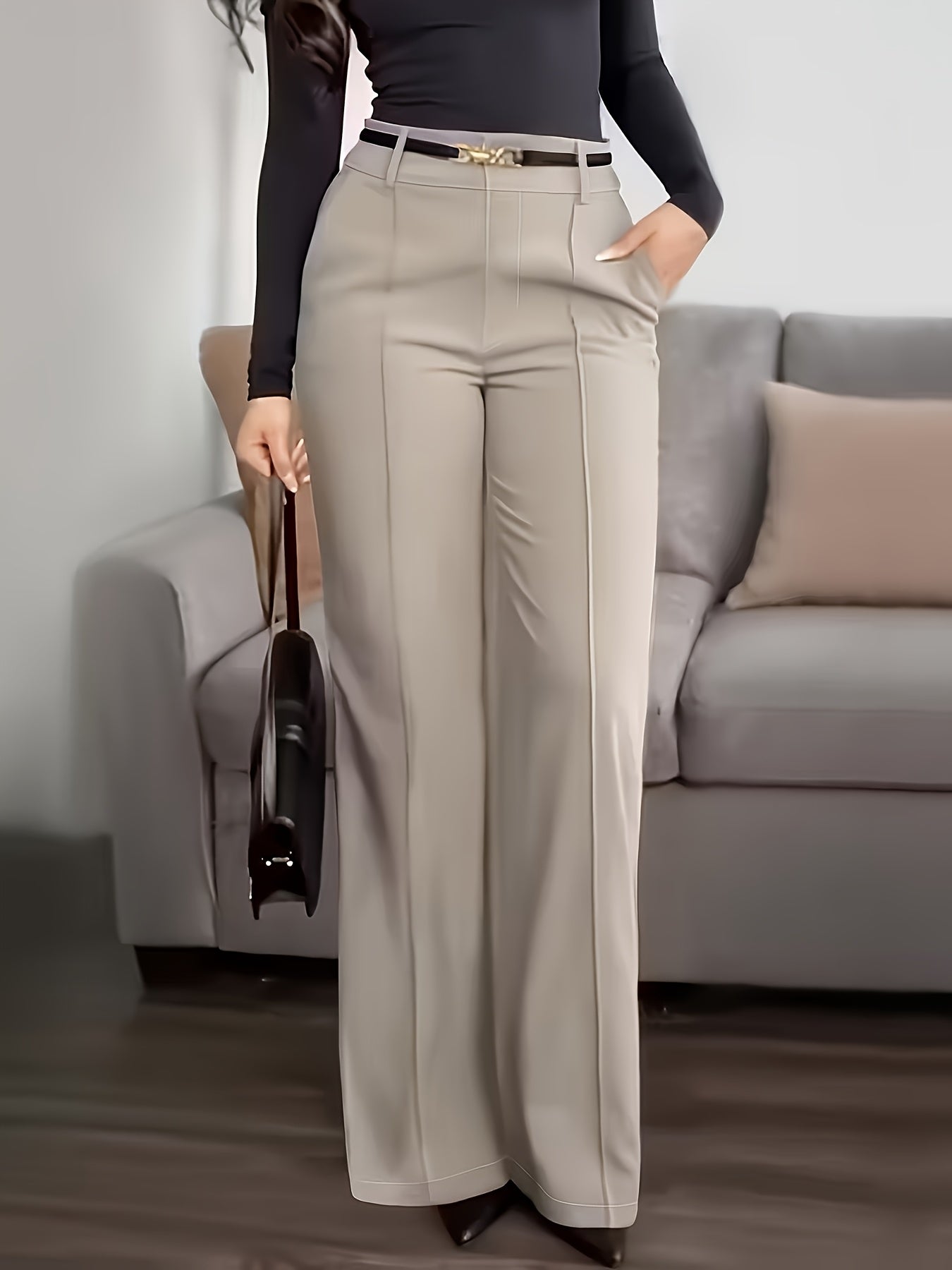 Women's Elegant Solid Color Wide-Leg Business Casual Pants