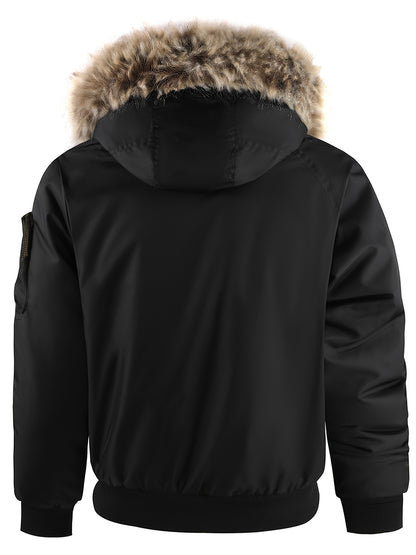 Men'S Winter Jacket with Full-Zip Closure, Hooded Insulated Coat - Bright Orange Cold Weather Outerwear, Zippered Pockets & Hood - Non-Stretch Fabric for Hiking, Commuting, Everyday - Fall/Winter Jacket for Adults, Outdoor Ac