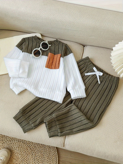 Baby Boy Color-Block Sweater & Pants Set for Fall - ayq