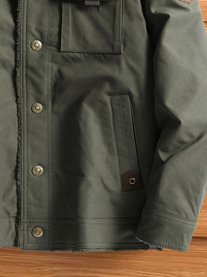 Men's High-End Fashion Casual Versatile Fleece-Lined Thickened Windproof Warm Hooded Winter Jacket