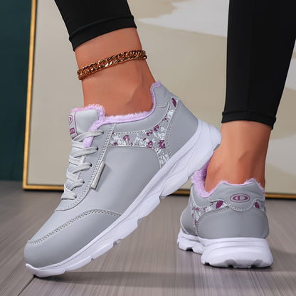 Women's Winter Thermal Fleece-Like Short Boots - Grey & Pink Synthetic Upper, Sole Traction, Lace-Up Low-Top Snow Shoes for Ice Walking, Casual & - Warm Cold Weather Outdoor Footwear