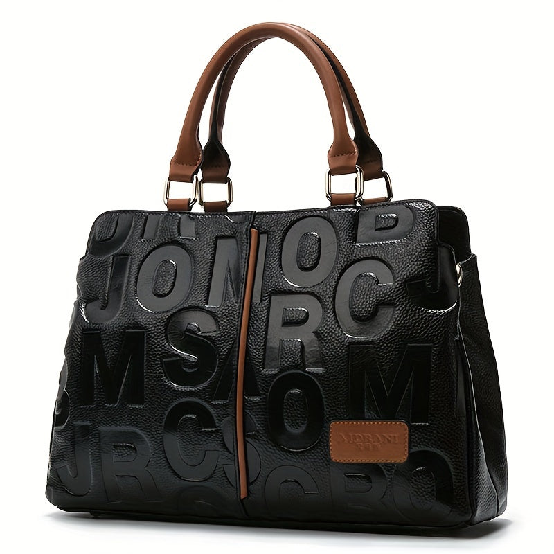 Stylish Black Genuine Leather Handbag with Brown Accents