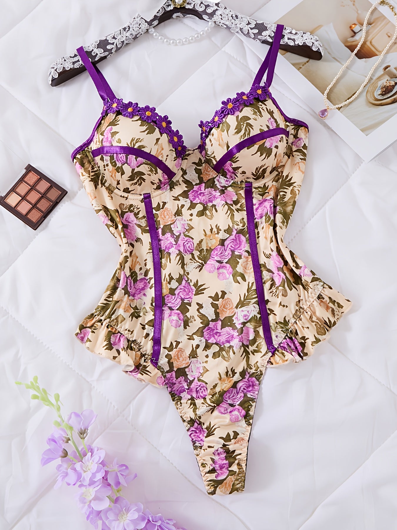 Elegant Floral Purple Lace Jumpsuit for Festivals & Parties