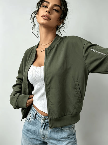 Women's Casual Y2K Zip-Up Baseball Jacket with Pockets