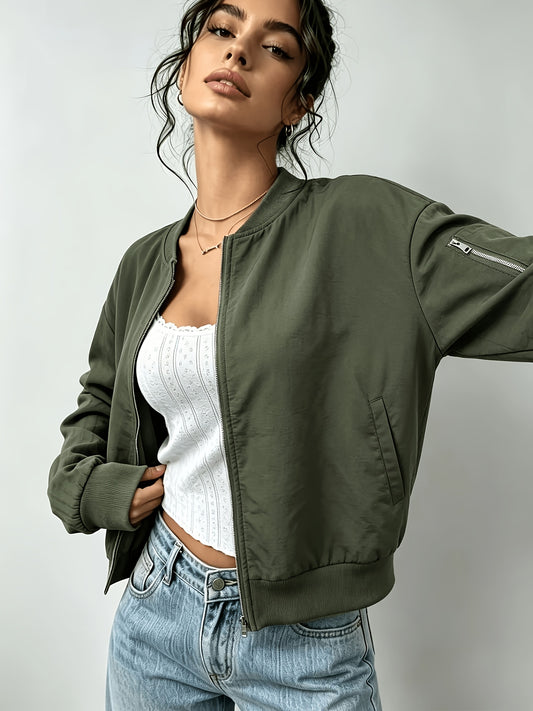 Women's Casual Y2K Zip-Up Baseball Jacket with Pockets - ayq