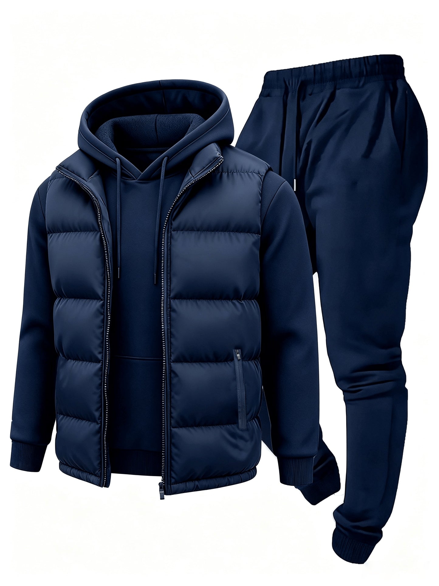 Men's Casual 3-Piece Polyester Hoodie and Jogger Set