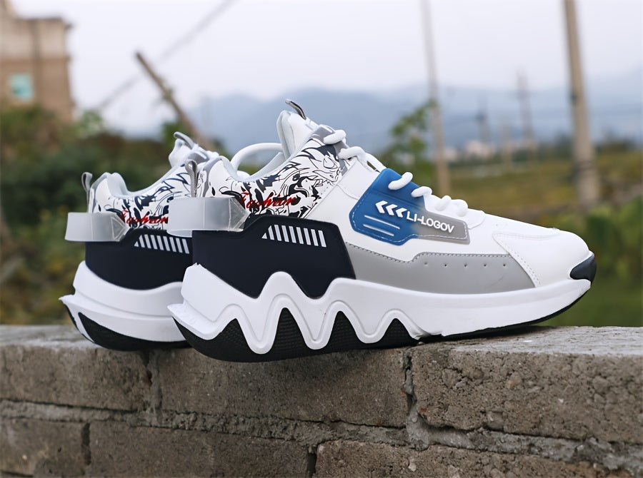 Men'S Stylish High-Top Sneakers with "WOD" Logo - Comfortable, Non-Slip Lace-Up Athletic Shoes for Outdoor Activities, All-Season Wear, Casual Sports Style, Rubber Sole, Fabric Upper, Casual Athletic Shoes   Stylish High Top