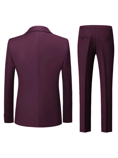 Men's Casual Business Suit 2-Piece Set with Lapel Collar