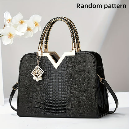 New Women's Crossbody Bag, High-End Patent Leather Stone Pattern Crossbody Bag