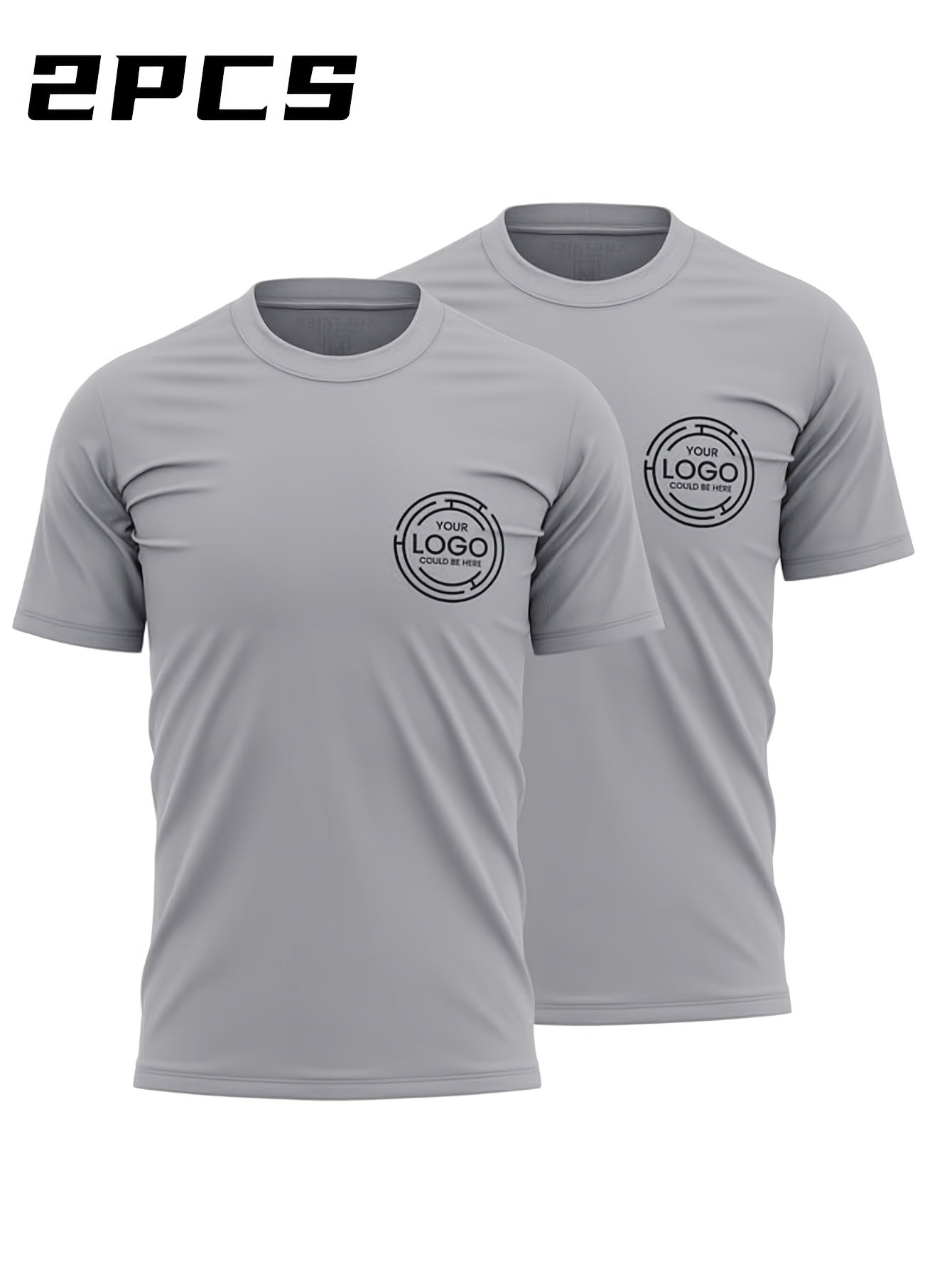 2pcs Men's Quick-Dry T-Shirts - Moisture-Wicking Breathable Gym Shirts with Custom Logo Print, Regular Fit Round Neck for Workout  Casual Wear, Workout Shirts, Durable Sportswear