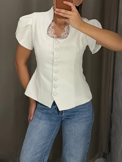 Elegant Women's Short Sleeve Lace Patchwork Jacket for Spring/Summer