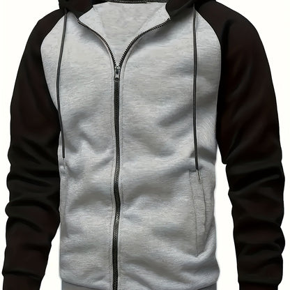 Men's Colorblock Hooded Jacket For Sports Outdoor, Stylish Leisure Outwear