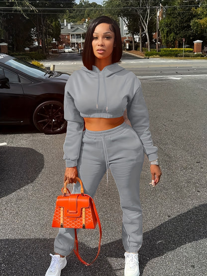 Women's Autumn Winter Fleece Hooded Sweatshirt Two-Piece Set - ayq