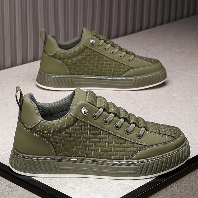 [Urban Appeal] Trendy Solid Color Low Top Sneakers, All-Season Lace-Up Casual Shoes with Faux Upper, Fabric Inner, Rubber Sole, and Comfortable Cloth Insole, Versatile Trainers   Modern Sneakers   Durable Rubber Sole