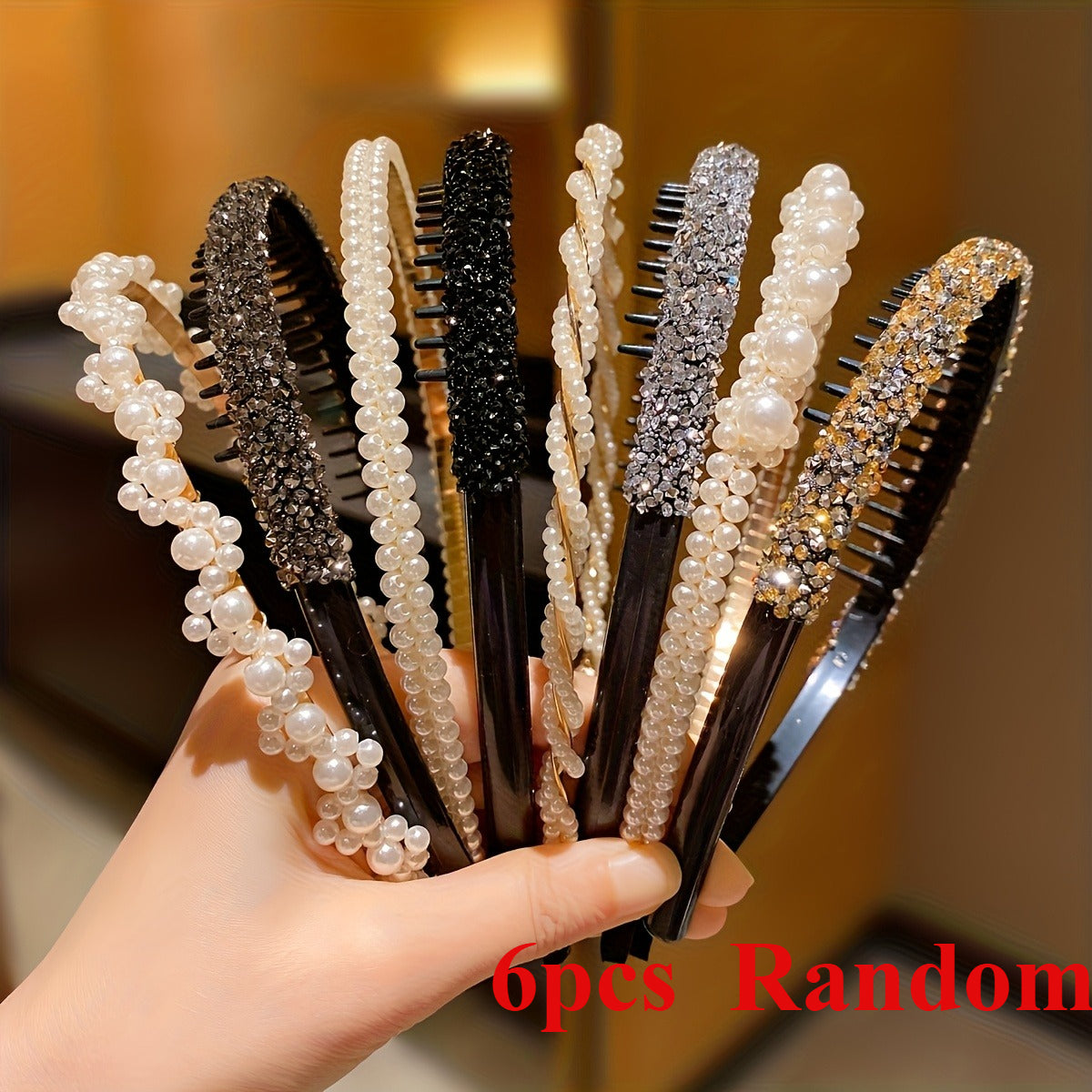 Boho Pearl & Rhinestone Headbands - Set of 4 or 6 for Women