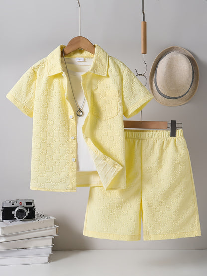 Boys Casual Short-Sleeve Shirt and Shorts Set for Summer