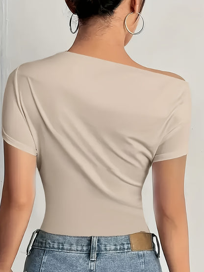 Elegant Off-Shoulder Asymmetrical Knit T-Shirt for Women